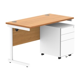 [COREBUNSU1260BCHWH+USMP3WH] CORE Single Upright Rectangular Desk + Under Desk Steel Pedestal 3 Drawers (FSC) | 1200 X 600 | Norwegian Beech/White