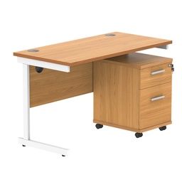 [COREBUNSU1260BCHWH2] Single Upright Rectangular Desk + 2 Drawer Mobile Under Desk Pedestal (FSC) | 1200 X 600 | Norwegian Beech/White