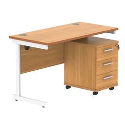 [COREBUNSU1260BCHWH3] Single Upright Rectangular Desk + 3 Drawer Mobile Under Desk Pedestal (FSC) | 1200 X 600 | Norwegian Beech/White