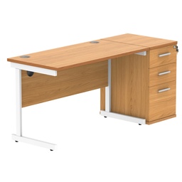 [COREBUNSU1260BCHWHDH] Single Upright Rectangular Desk + Desk High Pedestal (FSC) | 1200 X 600 | Norwegian Beech/White