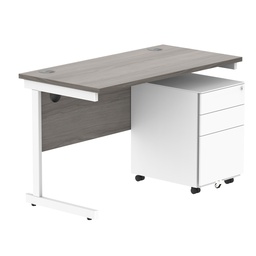 [COREBUNSU1260GOAKWH+USMP3WH] CORE Single Upright Rectangular Desk + Under Desk Steel Pedestal 3 Drawers (FSC) | 1200 X 600 | Alaskan Grey Oak/White
