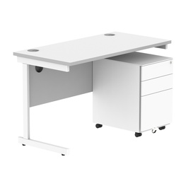 [COREBUNSU1260WHTWH+USMP3WH] CORE Single Upright Rectangular Desk + Under Desk Steel Pedestal 3 Drawers (FSC) | 1200 X 600 | Arctic White/White