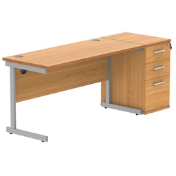 [COREBUNSU1460BCHSVDH] Single Upright Rectangular Desk + Desk High Pedestal (FSC) | 1400 X 600 | Norwegian Beech/Silver