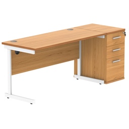 [COREBUNSU1460BCHWHDH] Single Upright Rectangular Desk + Desk High Pedestal (FSC) | 1400 X 600 | Norwegian Beech/White