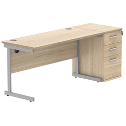 [COREBUNSU1460OKSVDH] Single Upright Rectangular Desk + Desk High Pedestal (FSC) | 1400 X 600 | Canadian Oak/Silver