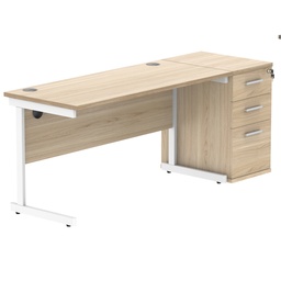 [COREBUNSU1460OKWHDH] Single Upright Rectangular Desk + Desk High Pedestal (FSC) | 1400 X 600 | Canadian Oak/White
