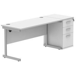 [COREBUNSU1460WHTSVDH] Single Upright Rectangular Desk + Desk High Pedestal (FSC) | 1400 X 600 | Arctic White/Silver