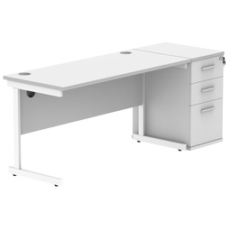 [COREBUNSU1460WHTWHDH] Single Upright Rectangular Desk + Desk High Pedestal (FSC) | 1400 X 600 | Arctic White/White