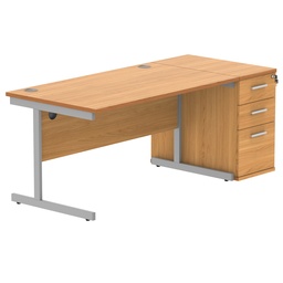[COREBUNSU1480BCHSVDH] Single Upright Rectangular Desk + Desk High Pedestal (FSC) | 1400 X 800 | Norwegian Beech/Silver