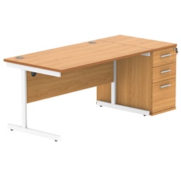 [COREBUNSU1480BCHWHDH] Single Upright Rectangular Desk + Desk High Pedestal (FSC) | 1400 X 800 | Norwegian Beech/White