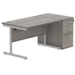 [COREBUNSU1480GOAKSVDH] Single Upright Rectangular Desk + Desk High Pedestal (FSC) | 1400 X 800 | Alaskan Grey Oak/Silver