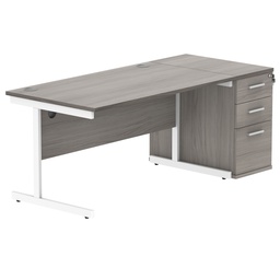 [COREBUNSU1480GOAKWHDH] Single Upright Rectangular Desk + Desk High Pedestal (FSC) | 1400 X 800 | Alaskan Grey Oak/White