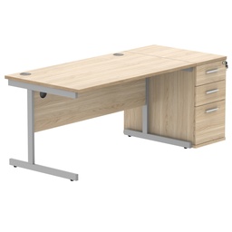 [COREBUNSU1480OKSVDH] Single Upright Rectangular Desk + Desk High Pedestal (FSC) | 1400 X 800 | Canadian Oak/Silver