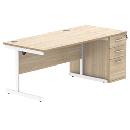 [COREBUNSU1480OKWHDH] Single Upright Rectangular Desk + Desk High Pedestal (FSC) | 1400 X 800 | Canadian Oak/White