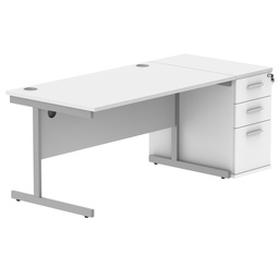 [COREBUNSU1480WHTSVDH] Single Upright Rectangular Desk + Desk High Pedestal (FSC) | 1400 X 800 | Arctic White/Silver