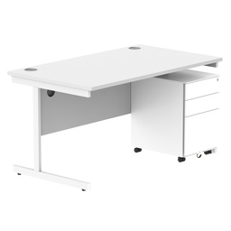 [COREBUNSU1480WHTWH+USMP3WH] CORE Single Upright Rectangular Desk + Under Desk Steel Pedestal 3 Drawers (FSC) | 1400 X 800 | Arctic White/White
