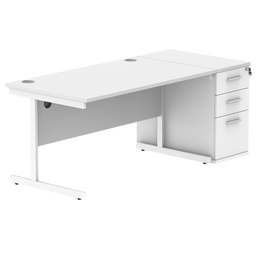 [COREBUNSU1480WHTWHDH] Single Upright Rectangular Desk + Desk High Pedestal (FSC) | 1400 X 800 | Arctic White/White