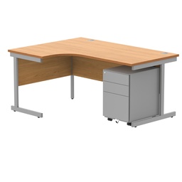[COREBUNSU1612LBCHSV+USMP3SV] CORE Single Upright Left Hand Radial Desk + Under Desk Steel Pedestal 3 Drawers (FSC) | 1600 X 1200 | Norwegian Beech/Silver