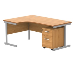 [COREBUNSU1612LBCHSV2] Single Upright Left Hand Radial Desk + 2 Drawer Mobile Under Desk Pedestal (FSC) | 1600 X 1200 | Norwegian Beech/Silver
