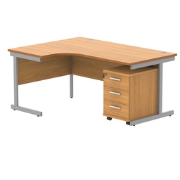 [COREBUNSU1612LBCHSV3] Single Upright Left Hand Radial Desk + 3 Drawer Mobile Under Desk Pedestal (FSC) | 1600 X 1200 | Norwegian Beech/Silver