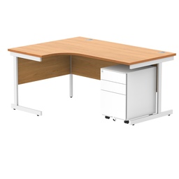 [COREBUNSU1612LBCHWH+USMP3WH] CORE Single Upright Left Hand Radial Desk + Under Desk Steel Pedestal 3 Drawers (FSC) | 1600 X 1200 | Norwegian Beech/White