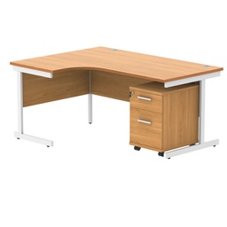 [COREBUNSU1612LBCHWH2] Single Upright Left Hand Radial Desk + 2 Drawer Mobile Under Desk Pedestal (FSC) | 1600 X 1200 | Norwegian Beech/White