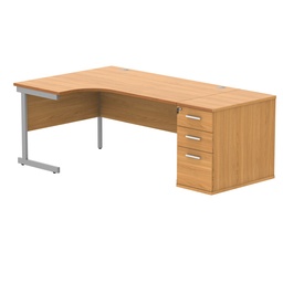 [COREBUNSU1612LDHBCHSV] Single Upright Left Hand Radial Desk + Desk High Pedestal (FSC) | 800mm Deep Pedestal | 1600 X 1200 | Norwegian Beech/Silver