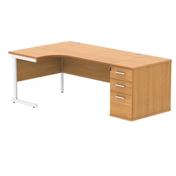 [COREBUNSU1612LDHBCHWH] Single Upright Left Hand Radial Desk + Desk High Pedestal (FSC) | 800mm Deep Pedestal | 1600 X 1200 | Norwegian Beech/White