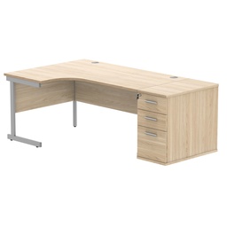 [COREBUNSU1612LDHOKSV] Single Upright Left Hand Radial Desk + Desk High Pedestal (FSC) | 800mm Deep Pedestal | 1600 X 1200 | Canadian Oak/Silver