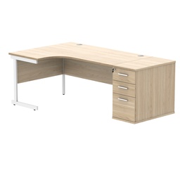 [COREBUNSU1612LDHOKWH] Single Upright Left Hand Radial Desk + Desk High Pedestal (FSC) | 800mm Deep Pedestal | 1600 X 1200 | Canadian Oak/White