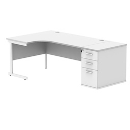 [COREBUNSU1612LDHWHTWH] Single Upright Left Hand Radial Desk + Desk High Pedestal (FSC) | 800mm Deep Pedestal | 1600 X 1200 | Arctic White/White