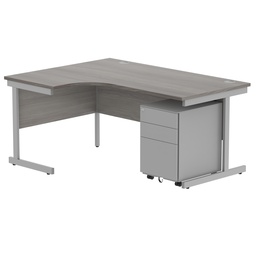 [COREBUNSU1612LGOAKSV+USMP3SV] CORE Single Upright Left Hand Radial Desk + Under Desk Steel Pedestal 3 Drawers (FSC) | 1600 X 1200 | Alaskan Grey Oak/Silver