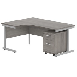[COREBUNSU1612LGOAKSV2] Single Upright Left Hand Radial Desk + 2 Drawer Mobile Under Desk Pedestal (FSC) | 1600 X 1200 | Alaskan Grey Oak/Silver