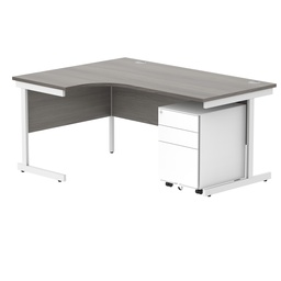 [COREBUNSU1612LGOAKWH+USMP3WH] CORE Single Upright Left Hand Radial Desk + Under Desk Steel Pedestal 3 Drawers (FSC) | 1600 X 1200 | Alaskan Grey Oak/White