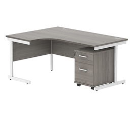 [COREBUNSU1612LGOAKWH2] Single Upright Left Hand Radial Desk + 2 Drawer Mobile Under Desk Pedestal (FSC) | 1600 X 1200 | Alaskan Grey Oak/White