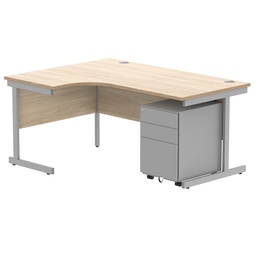 [COREBUNSU1612LOKSV+USMP3SV] CORE Single Upright Left Hand Radial Desk + Under Desk Steel Pedestal 3 Drawers (FSC) | 1600 X 1200 | Canadian Oak/Silver