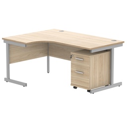 [COREBUNSU1612LOKSV2] Single Upright Left Hand Radial Desk + 2 Drawer Mobile Under Desk Pedestal (FSC) | 1600 X 1200 | Canadian Oak/Silver