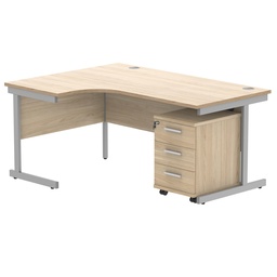 [COREBUNSU1612LOKSV3] Single Upright Left Hand Radial Desk + 3 Drawer Mobile Under Desk Pedestal (FSC) | 1600 X 1200 | Canadian Oak/Silver