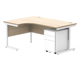 [COREBUNSU1612LOKWH+USMP3WH] CORE Single Upright Left Hand Radial Desk + Under Desk Steel Pedestal 3 Drawers (FSC) | 1600 X 1200 | Canadian Oak/White
