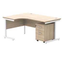 [COREBUNSU1612LOKWH2] Single Upright Left Hand Radial Desk + 2 Drawer Mobile Under Desk Pedestal (FSC) | 1600 X 1200 | Canadian Oak/White