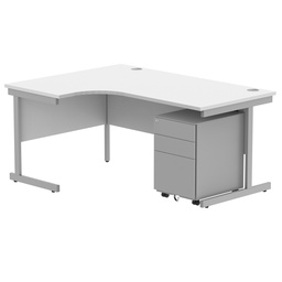 [COREBUNSU1612LWHTSV+USMP3SV] CORE Single Upright Left Hand Radial Desk + Under Desk Steel Pedestal 3 Drawers (FSC) | 1600 X 1200 | Arctic White/Silver