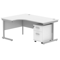 [COREBUNSU1612LWHTSV2] Single Upright Left Hand Radial Desk + 2 Drawer Mobile Under Desk Pedestal (FSC) | 1600 X 1200 | Arctic White/Silver