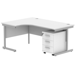 [COREBUNSU1612LWHTSV3] Single Upright Left Hand Radial Desk + 3 Drawer Mobile Under Desk Pedestal (FSC) | 1600 X 1200 | Arctic White/Silver