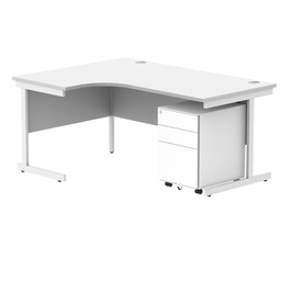 [COREBUNSU1612LWHTWH+USMP3WH] CORE Single Upright Left Hand Radial Desk + Under Desk Steel Pedestal 3 Drawers (FSC) | 1600 X 1200 | Arctic White/White