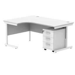 [COREBUNSU1612LWHTWH3] Single Upright Left Hand Radial Desk + 3 Drawer Mobile Under Desk Pedestal (FSC) | 1600 X 1200 | Arctic White/White