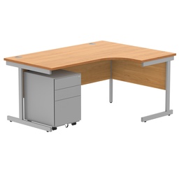 [COREBUNSU1612RBCHSV+USMP3SV] CORE Single Upright Right Hand Radial Desk + Under Desk Steel Pedestal 3 Drawers (FSC) | 1600 X 1200 | Norwegian Beech/Silver