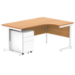 [COREBUNSU1612RBCHWH+USMP3WH] CORE Single Upright Right Hand Radial Desk + Under Desk Steel Pedestal 3 Drawers (FSC) | 1600 X 1200 | Norwegian Beech/White