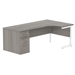 [COREBUNSU1612RDHGOAKWH] Single Upright Right Hand Radial Desk + Desk High Pedestal (FSC) | 800mm Deep Pedestal | 1600 X 1200 | Alaskan Grey Oak/White