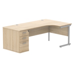[COREBUNSU1612RDHOKSV] Single Upright Right Hand Radial Desk + Desk High Pedestal (FSC) | 800mm Deep Pedestal | 1600 X 1200 | Canadian Oak/Silver