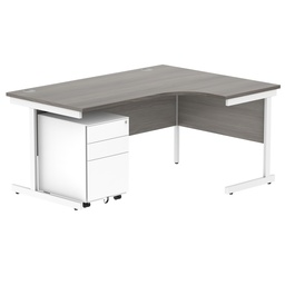 [COREBUNSU1612RGOAKWH+USMP3WH] CORE Single Upright Right Hand Radial Desk + Under Desk Steel Pedestal 3 Drawers (FSC) | 1600 X 1200 | Alaskan Grey Oak/White